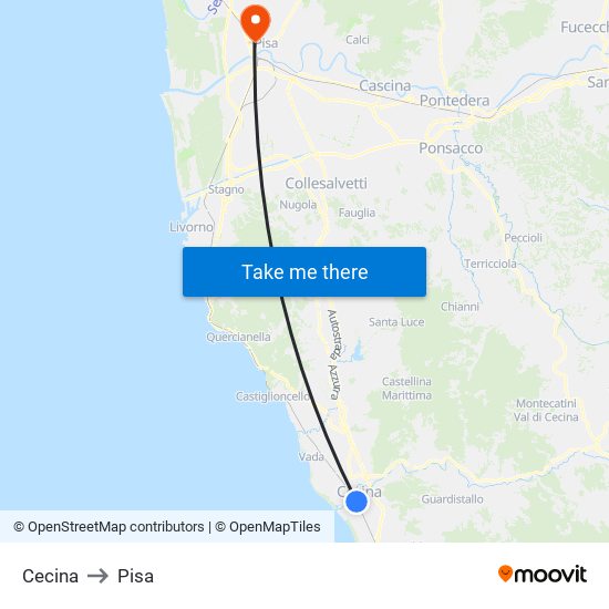 Cecina to Pisa map