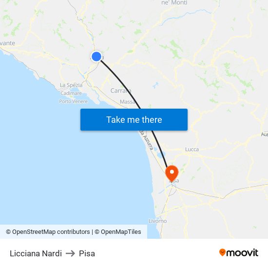 Licciana Nardi to Pisa map