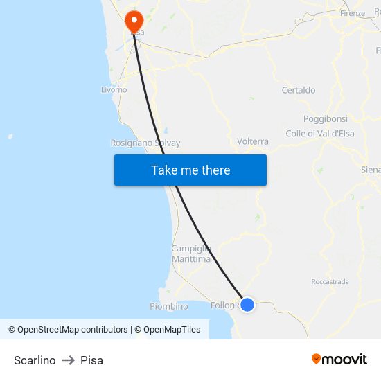 Scarlino to Pisa map