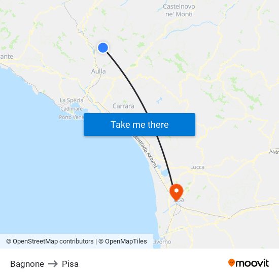 Bagnone to Pisa map