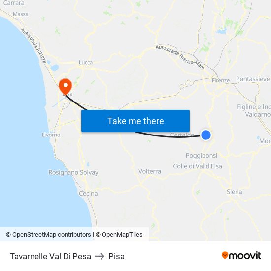 Tavarnelle Val Di Pesa to Pisa map