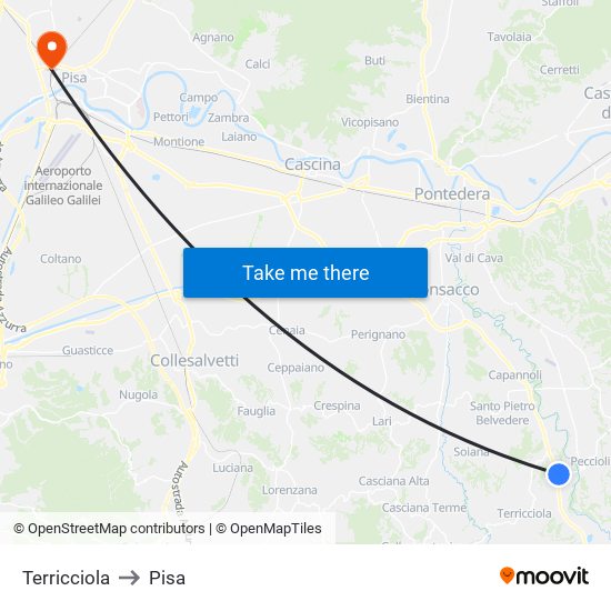 Terricciola to Pisa map