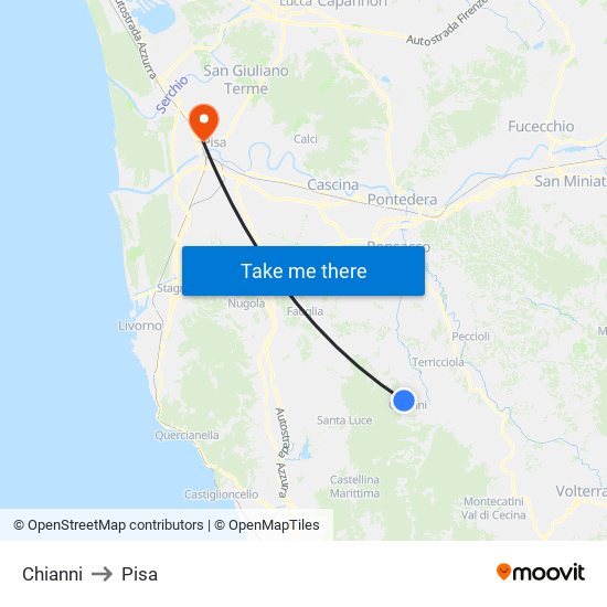 Chianni to Pisa map