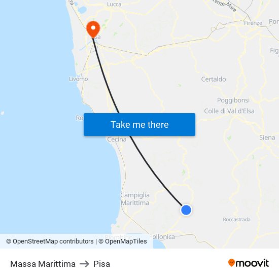 Massa Marittima to Pisa map