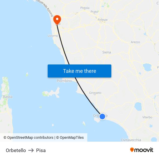 Orbetello to Pisa map