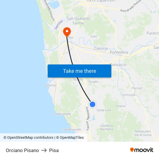 Orciano Pisano to Pisa map