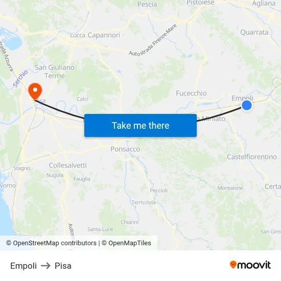 Empoli to Pisa map