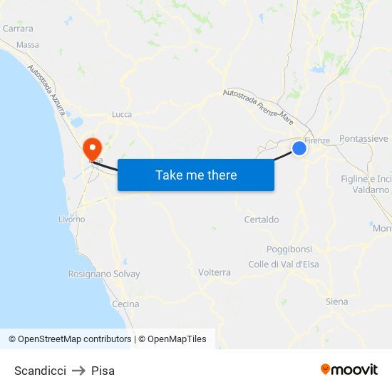 Scandicci to Pisa map