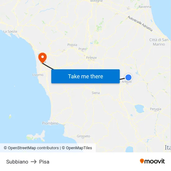 Subbiano to Pisa map