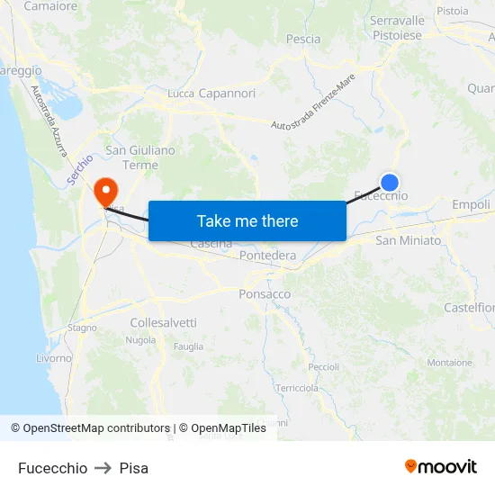 Fucecchio to Pisa map