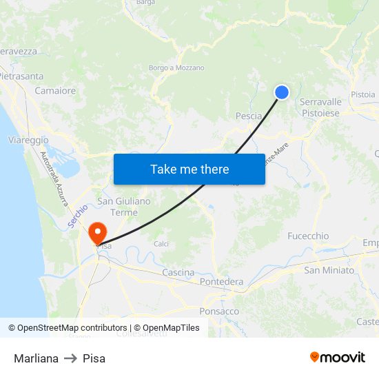Marliana to Pisa map
