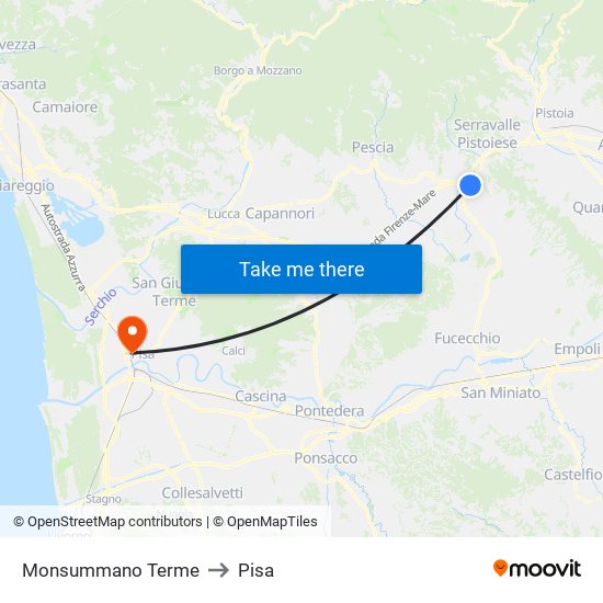 Monsummano Terme to Pisa map