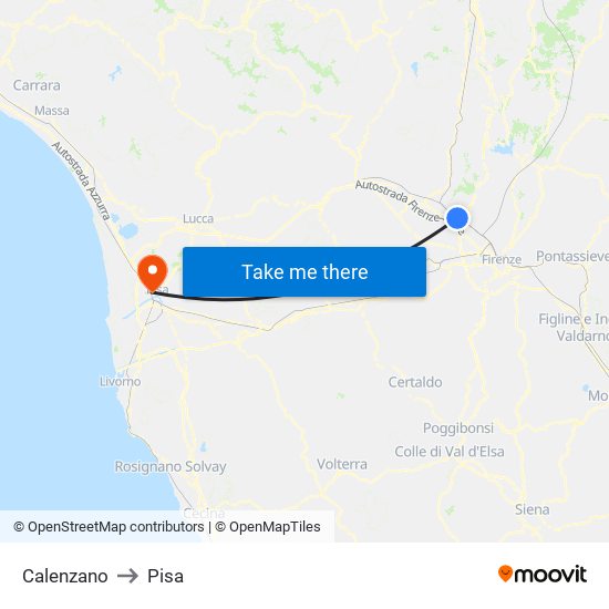 Calenzano to Pisa map