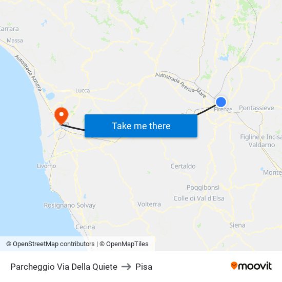 Parcheggio Via Della Quiete to Pisa map