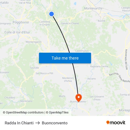 Radda In Chianti to Buonconvento map