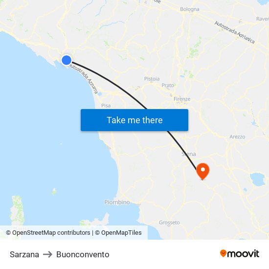 Sarzana to Buonconvento map