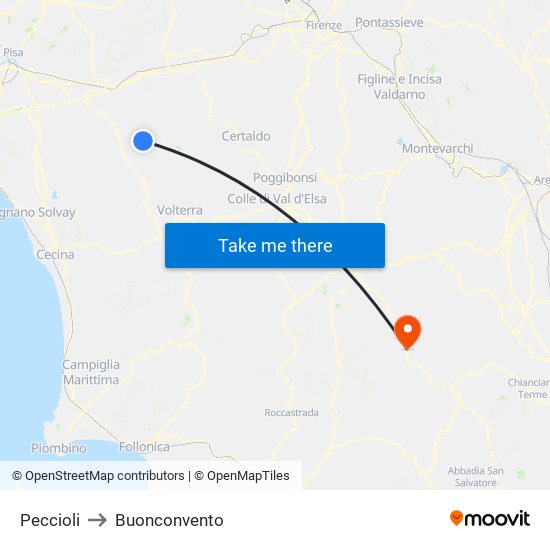 Peccioli to Buonconvento map