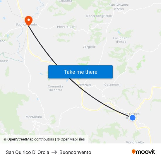 San Quirico D' Orcia to Buonconvento map