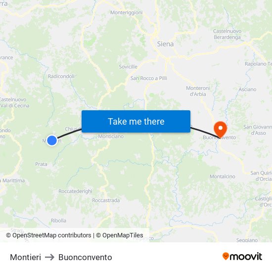 Montieri to Buonconvento map