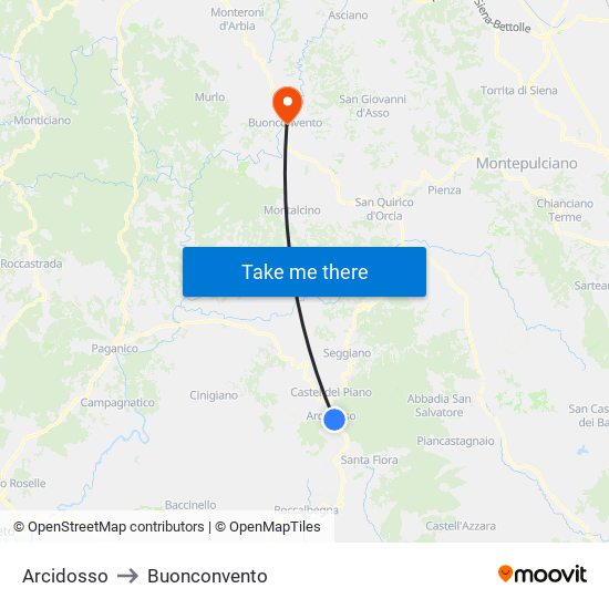 Arcidosso to Buonconvento map