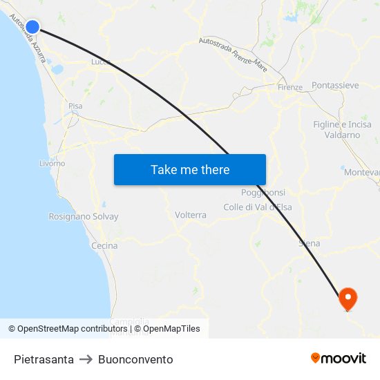 Pietrasanta to Buonconvento map