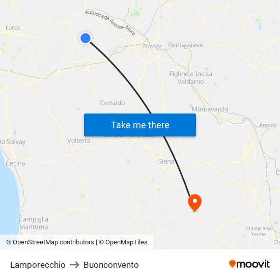 Lamporecchio to Buonconvento map