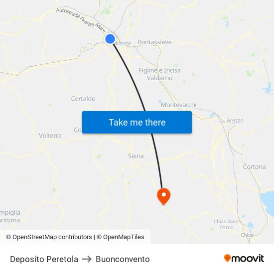 Peretola Depot to Buonconvento map