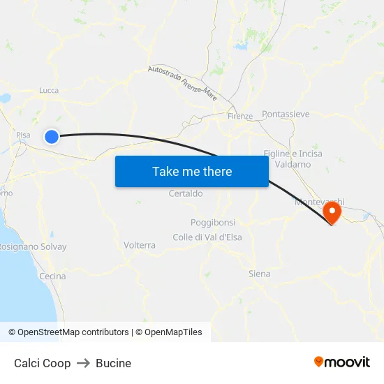 Calci Coop to Bucine map