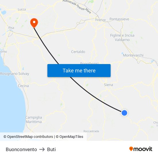 Buonconvento to Buti map