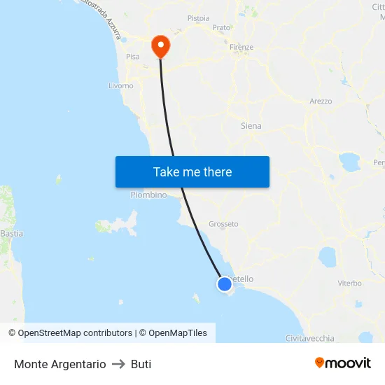 Monte Argentario to Buti map