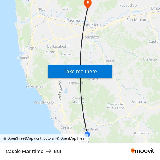 Casale Marittimo to Buti map