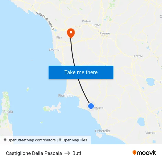 Castiglione Della Pescaia to Buti map