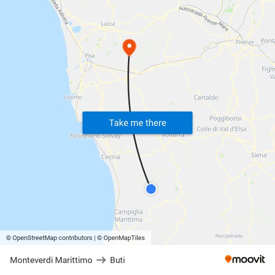 Monteverdi Marittimo to Buti map