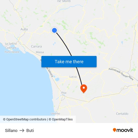 Sillano to Buti map