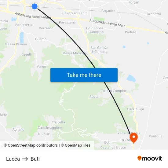 Lucca to Buti map