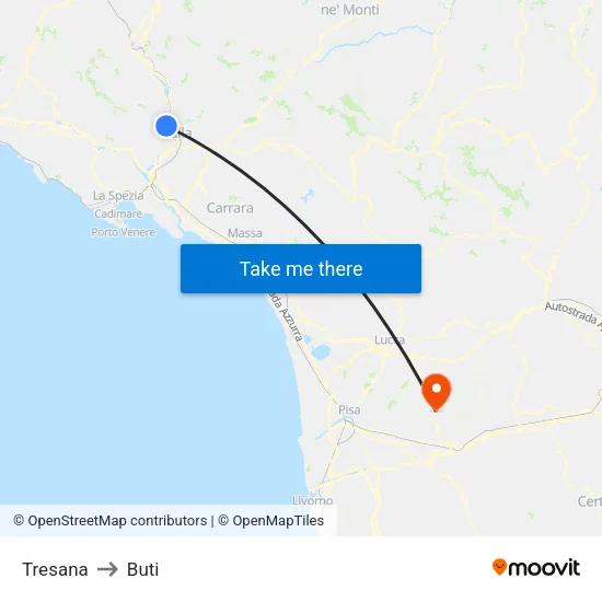 Tresana to Buti map