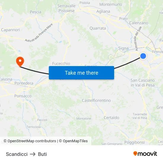 Scandicci to Buti map