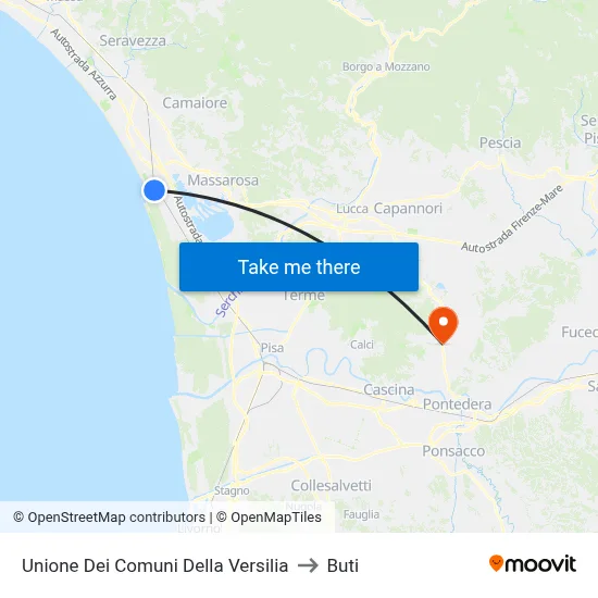 Union of Municipalities of Versilia to Buti map