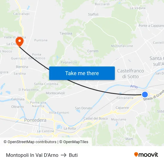 Montopoli In Val D'Arno to Buti map