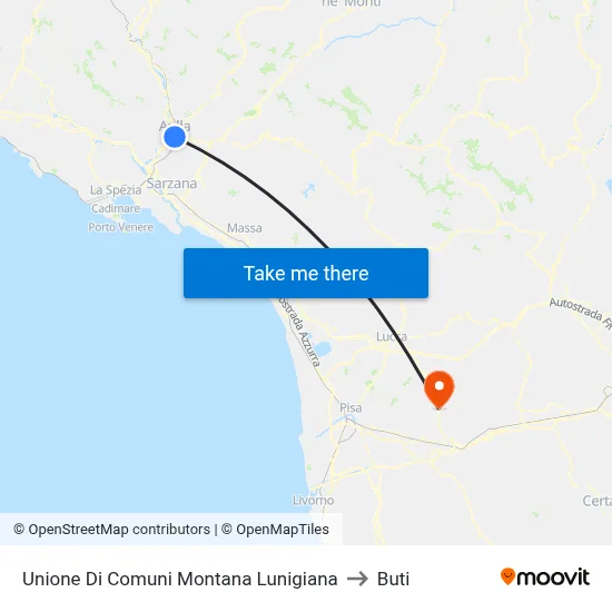 Mountain Union of Municipalities of Lunigiana to Buti map