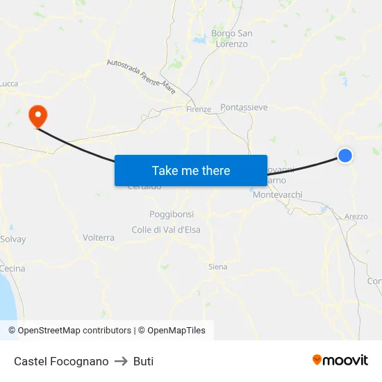 Castel Focognano to Buti map
