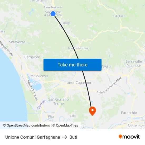 Garfagnana Municipalities Union to Buti map