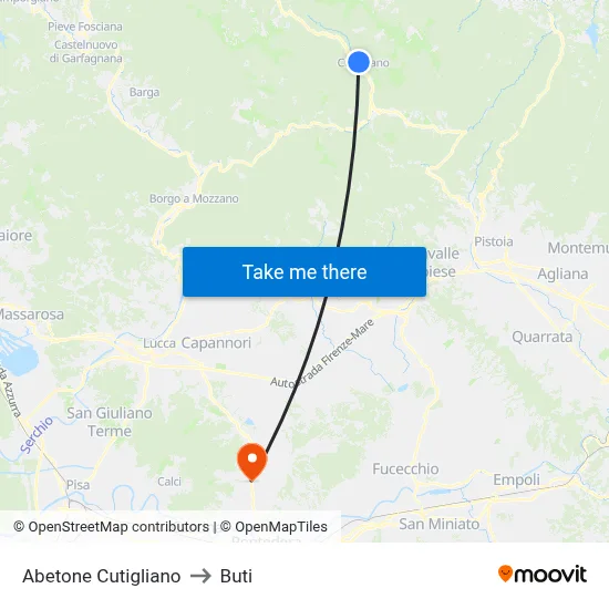 Abetone Cutigliano to Buti map