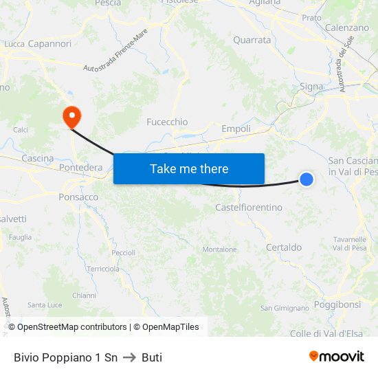 Bivio Poppiano 1                 Sn to Buti map