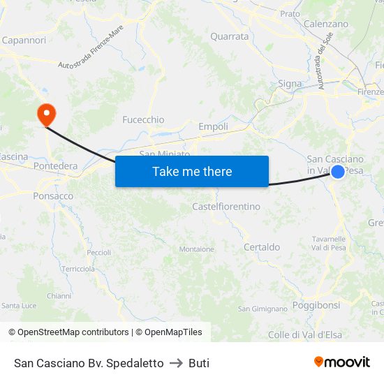 San Casciano Bv. Spedaletto to Buti map