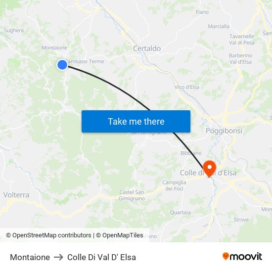 Montaione to Colle Di Val D' Elsa map