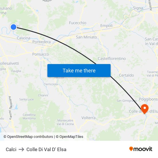 Calci to Colle Di Val D' Elsa map