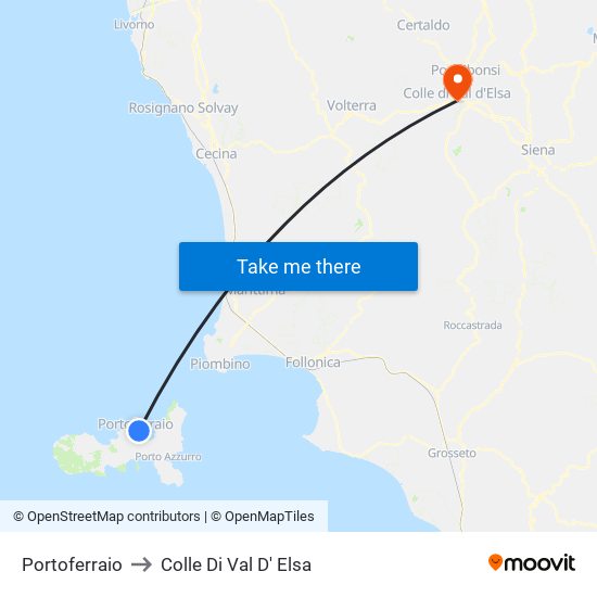 Portoferraio to Colle Di Val D' Elsa map