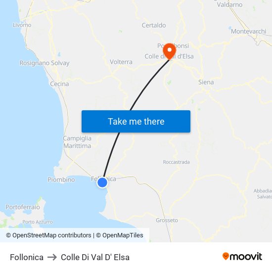 Follonica to Colle Di Val D' Elsa map