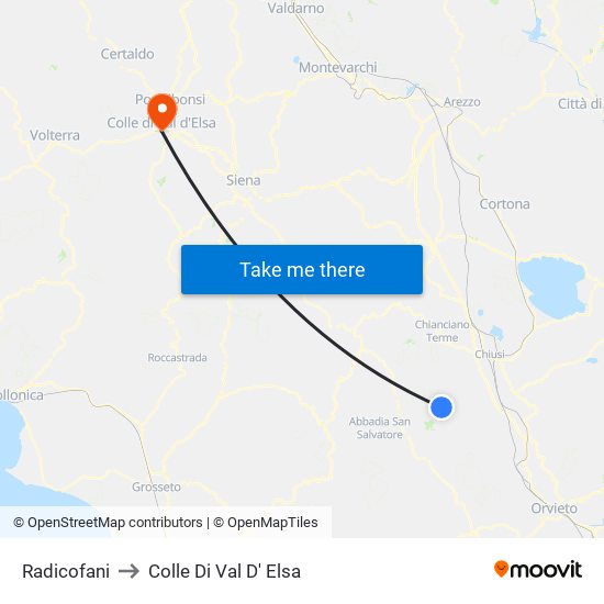 Radicofani to Colle Di Val D' Elsa map